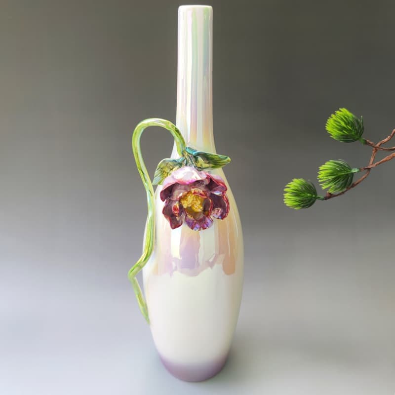 Enamel Bird Flower Ceramic Vase detail 3