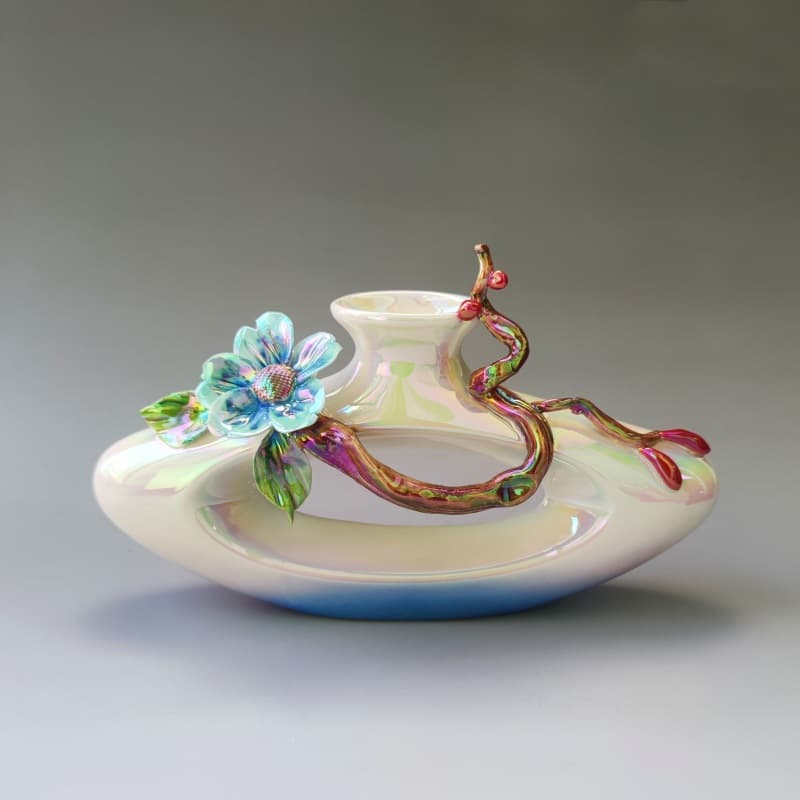 Enamel Bird Flower Ceramic Vase detail 6