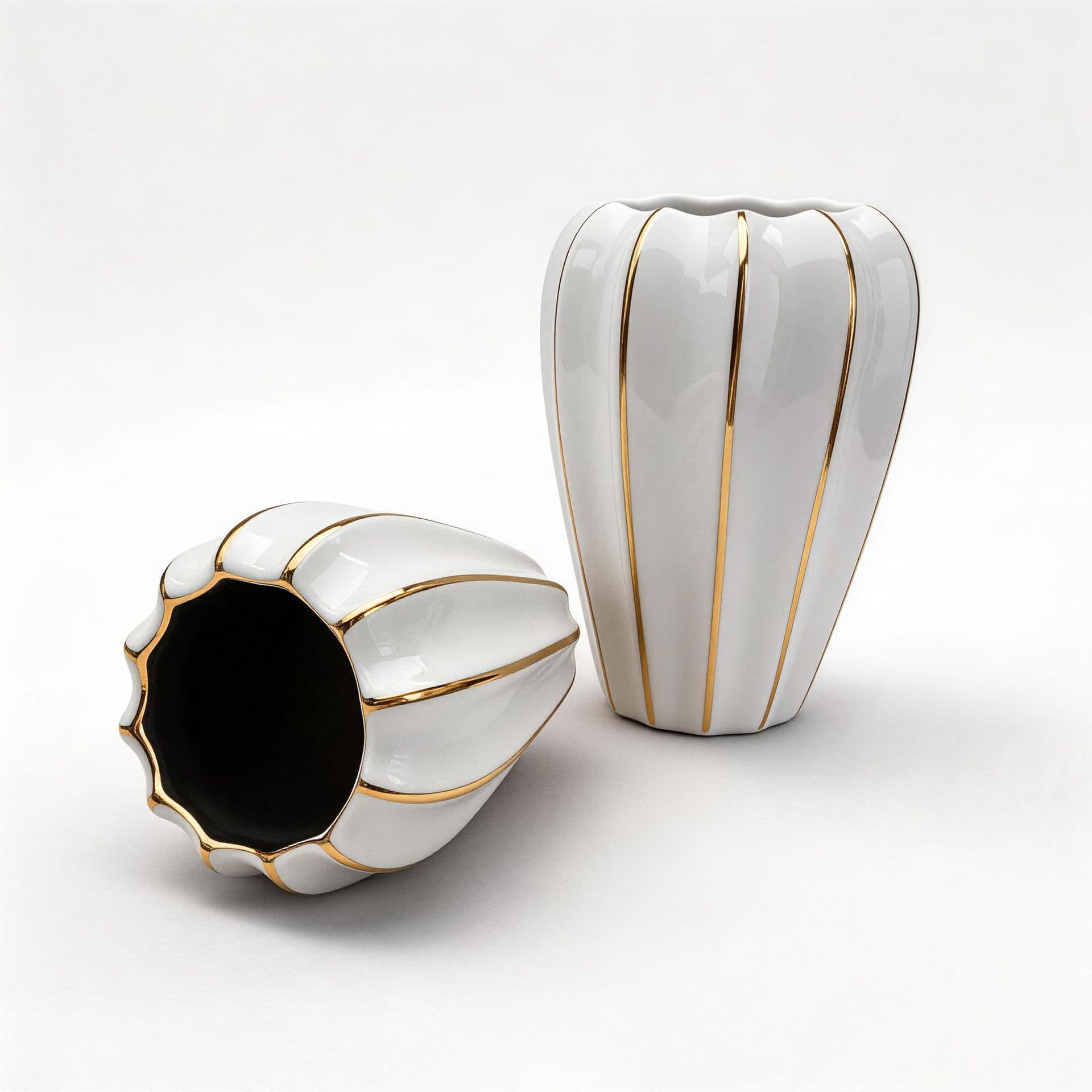 Gold Ribbed Ceramic Vase detail 7