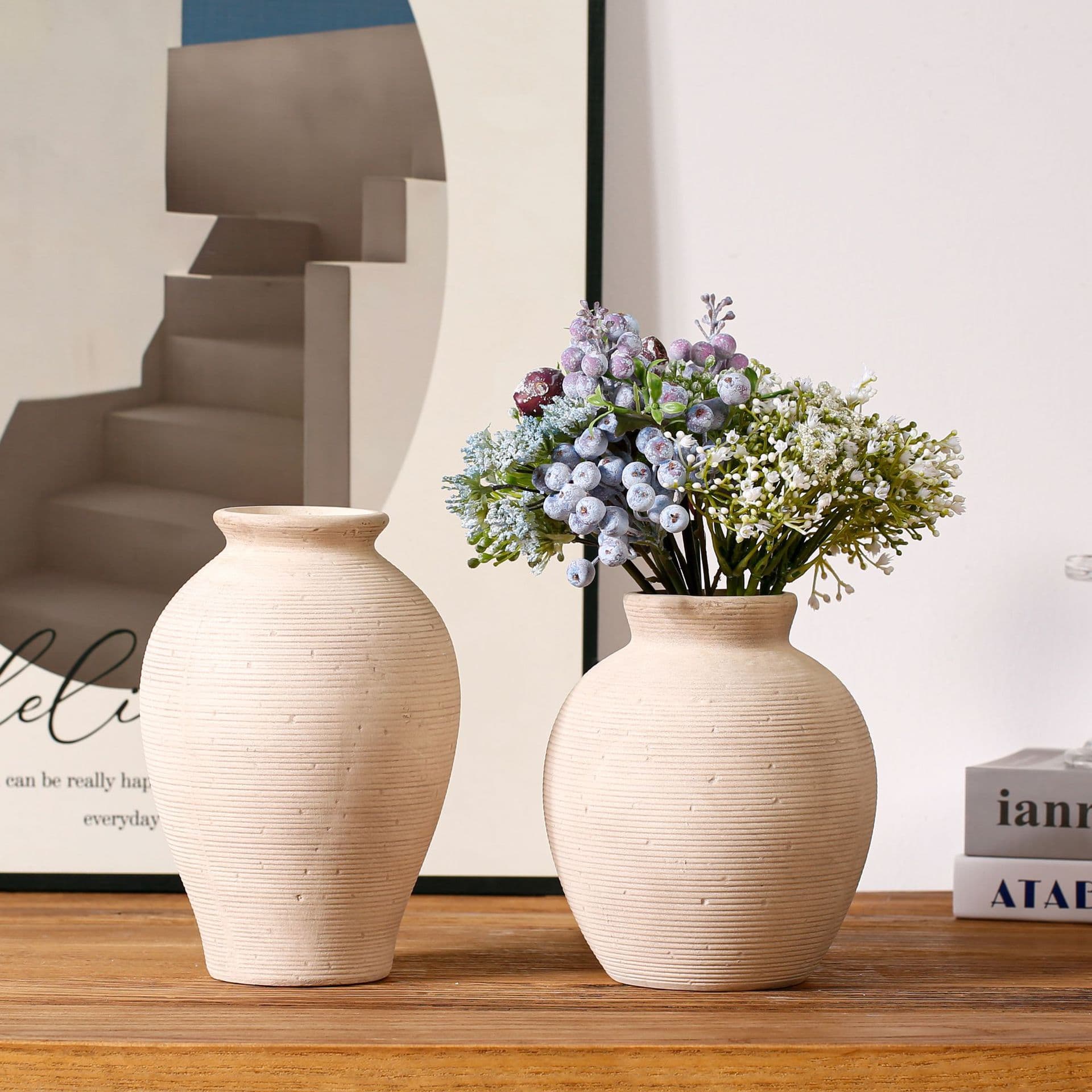 Pastoral Textured Ceramic Vase Set