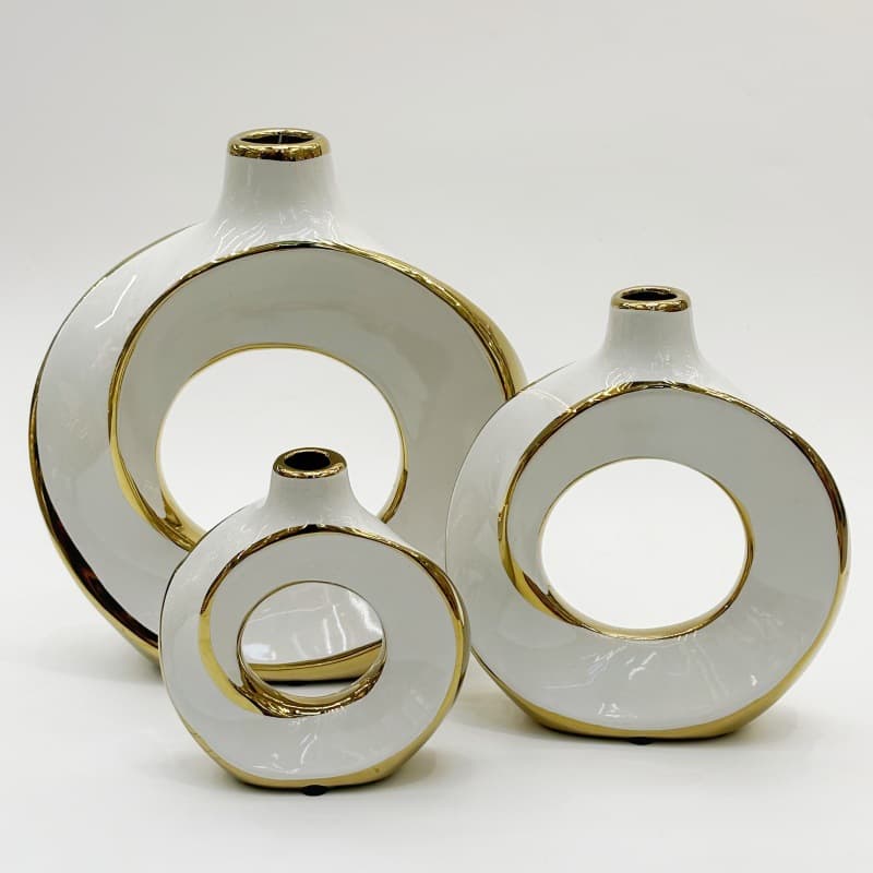 Platinum loop ceramic vase set in three coordinated sizes