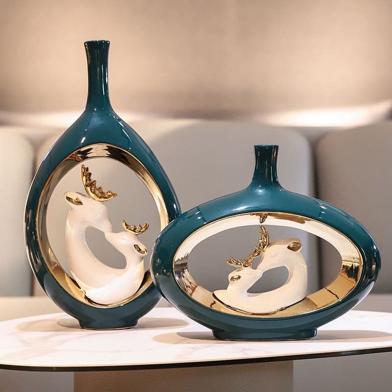 Teal Swan Ceramic Vase Set