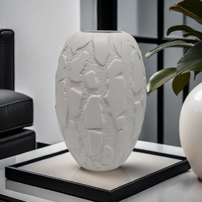 White Relief Ceramic Vase detail 5
