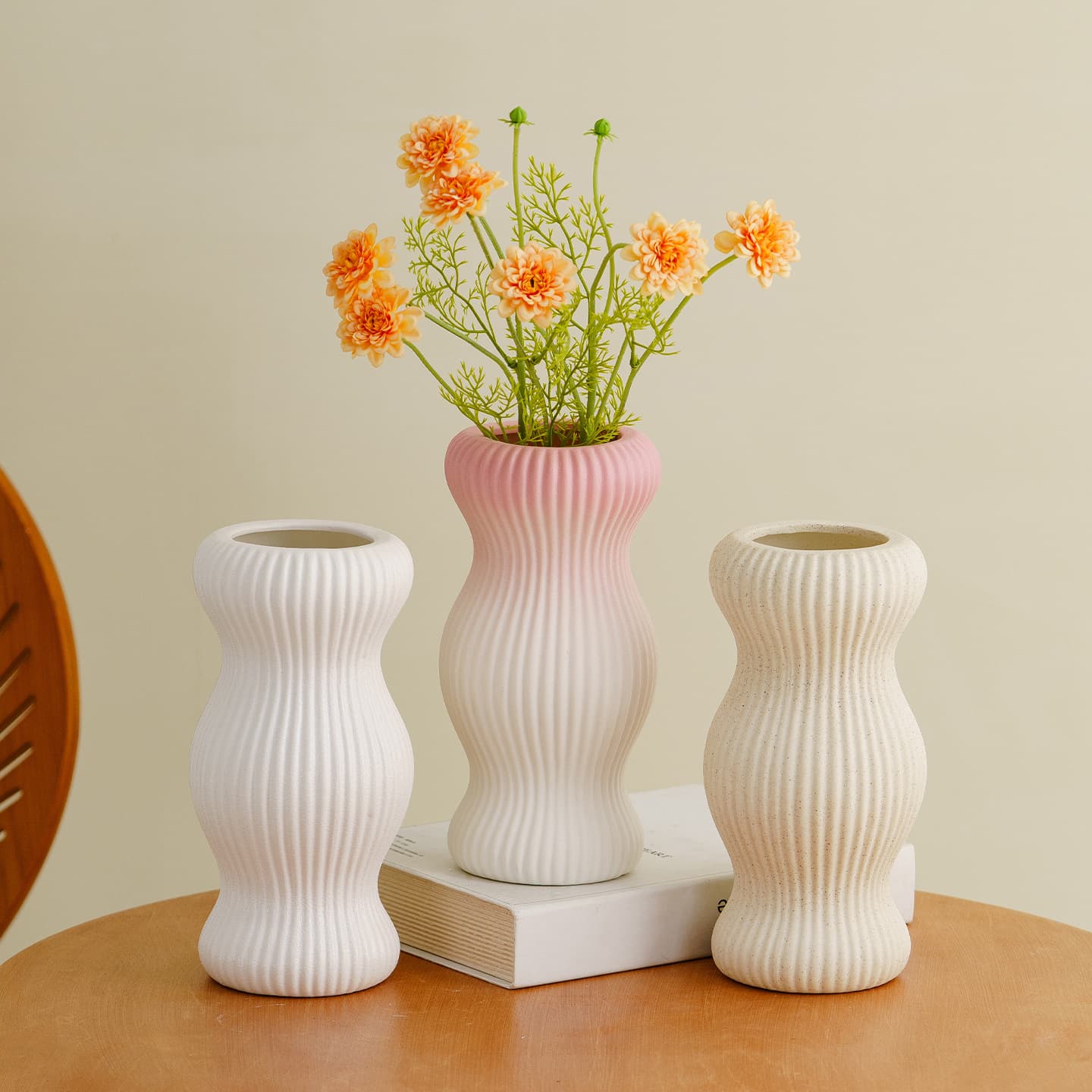 Small Waist Ceramic Vase Set styled at home