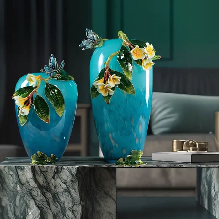 Turquoise Enamel Glass Vase detail 2