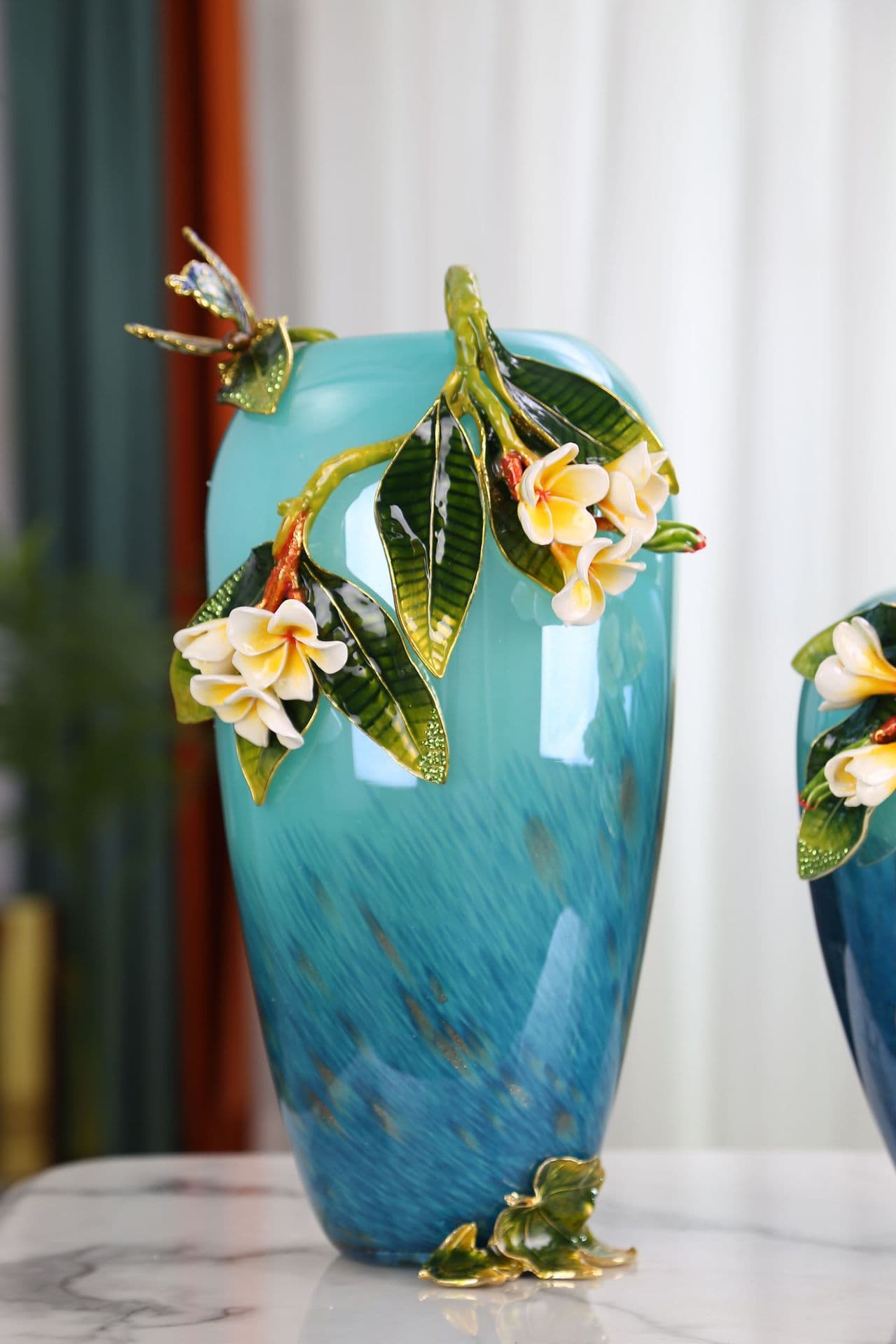 Turquoise Enamel Glass Vase detail 5